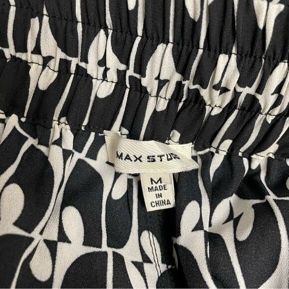 Max Studio Wide Leg Pants Black Cream Pop Surf Geo Print Women’s Size Medium - Picture 9 of 12